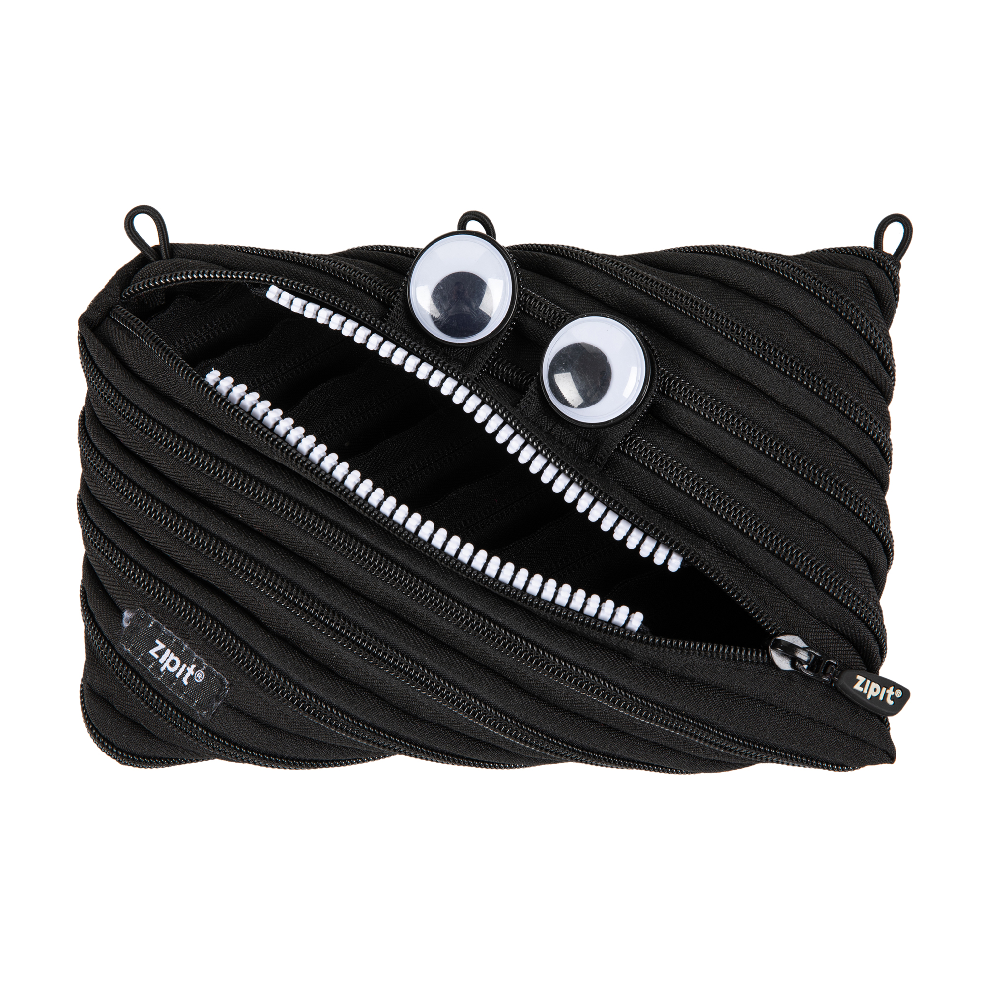 ZIPIT Googly Monster Pencil Pouch for Kids, Made of One Long Zipper! (Black)